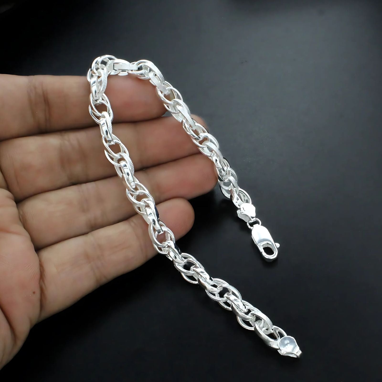 925 Sterling Silver trendy oval Link Men's Chain Bracelet 8