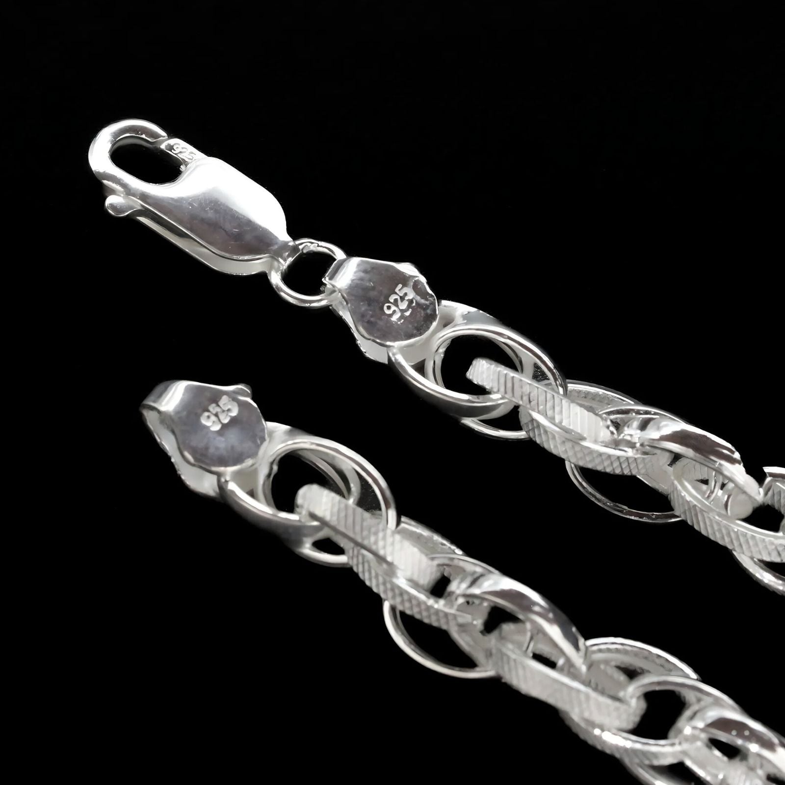 925 Sterling Silver trendy oval Link Men's Chain Bracelet 8