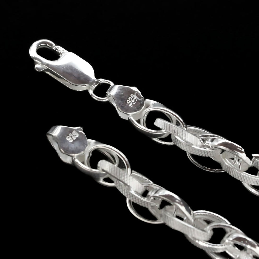 925 Sterling Silver trendy oval Link Men's Chain Bracelet 8"