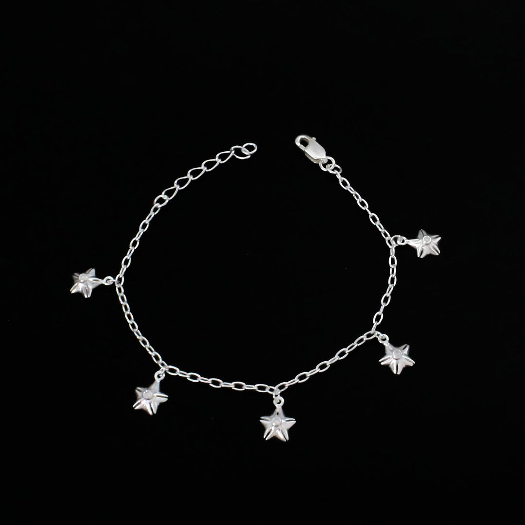 Indian 925 Sterling Silver Five star charms cable chain Bracelet for Girls