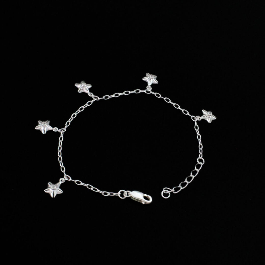 Indian 925 Sterling Silver Five star charms cable chain Bracelet for Girls