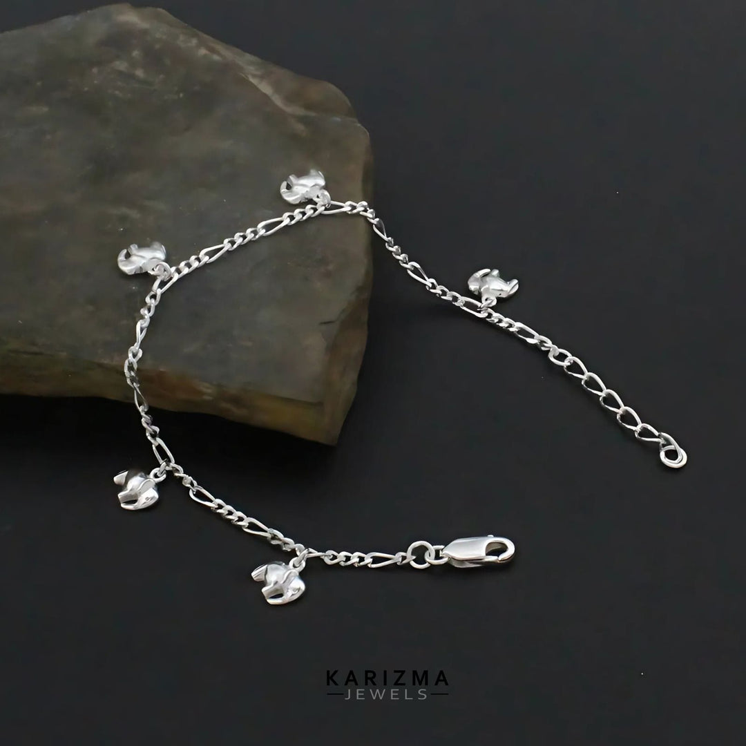 Indian 925 Sterling Silver Excellent gifting five elephant Bracelet for Girls