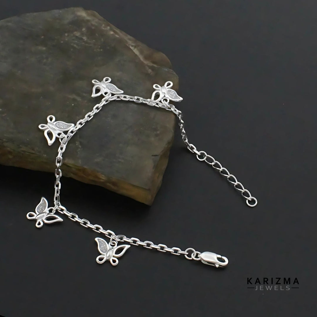 Indian 925 Sterling Silver stylish Butterfly Charms Bracelet for Girls