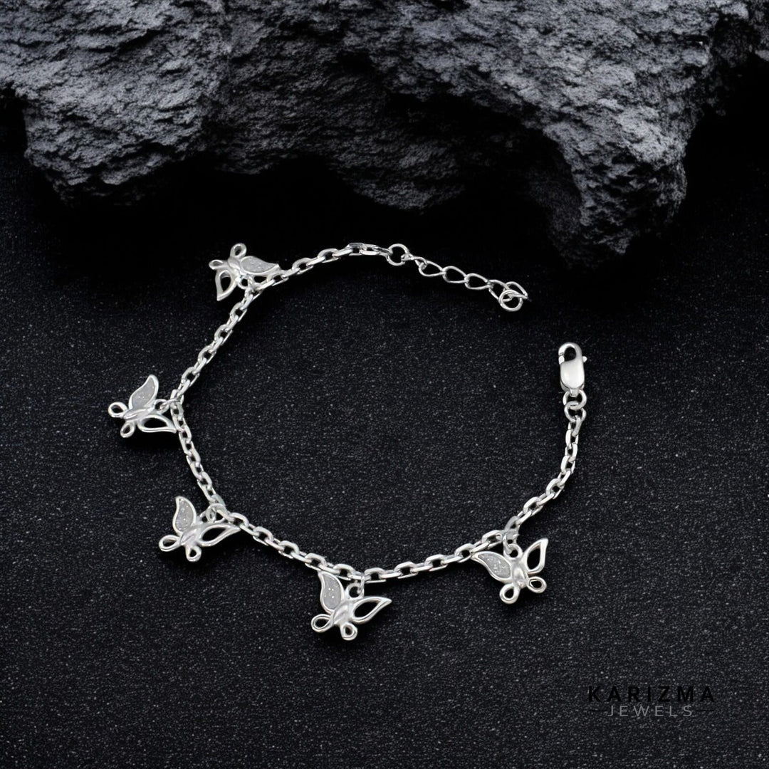 Stylish Silver Bracelet For Girls Indian 925 Sterling Silver Stylish Butterfly Charms Bracelet For