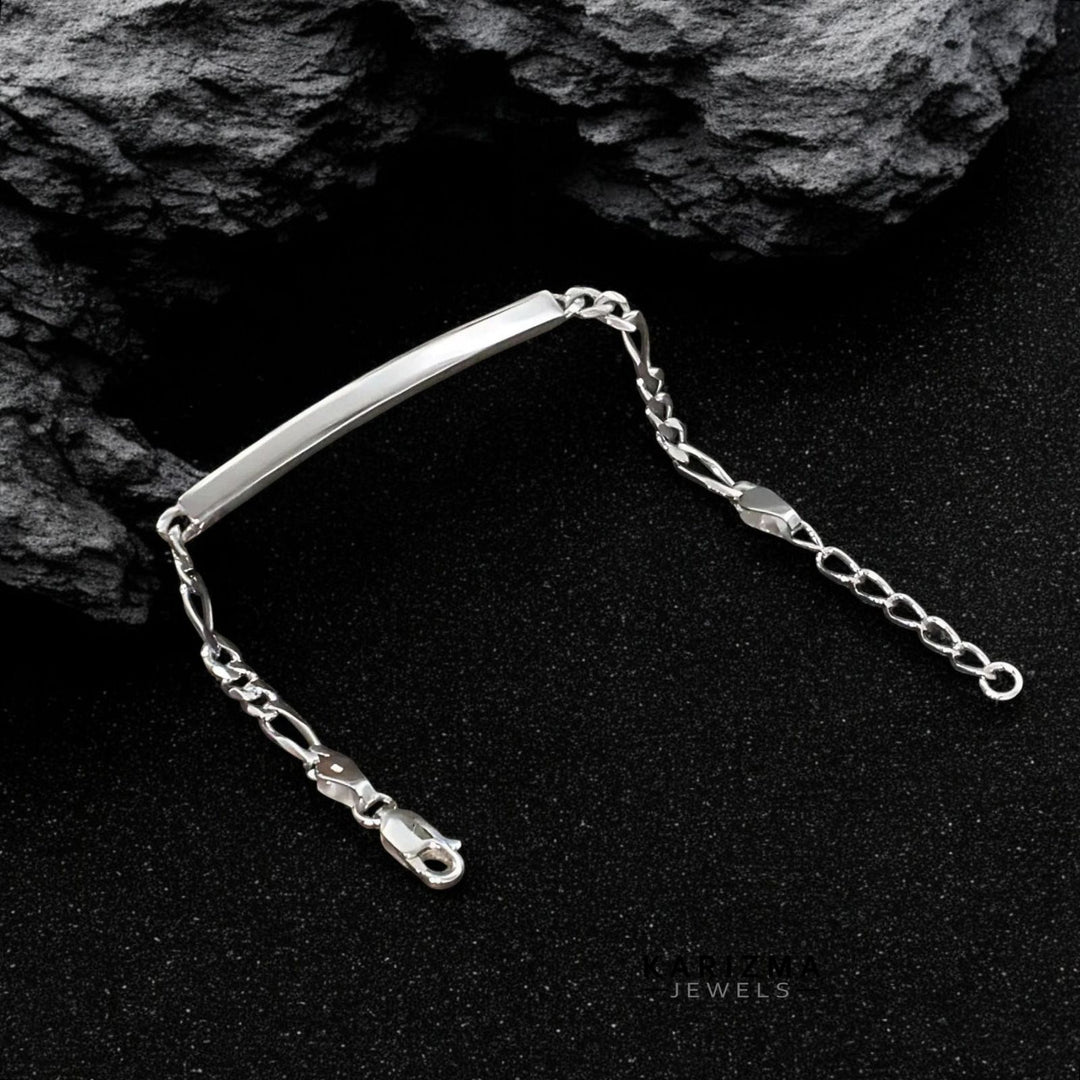 925 Sterling Silver Identity Bracelet with Classic Figaro Chain Elegant handmade kids Bracelet