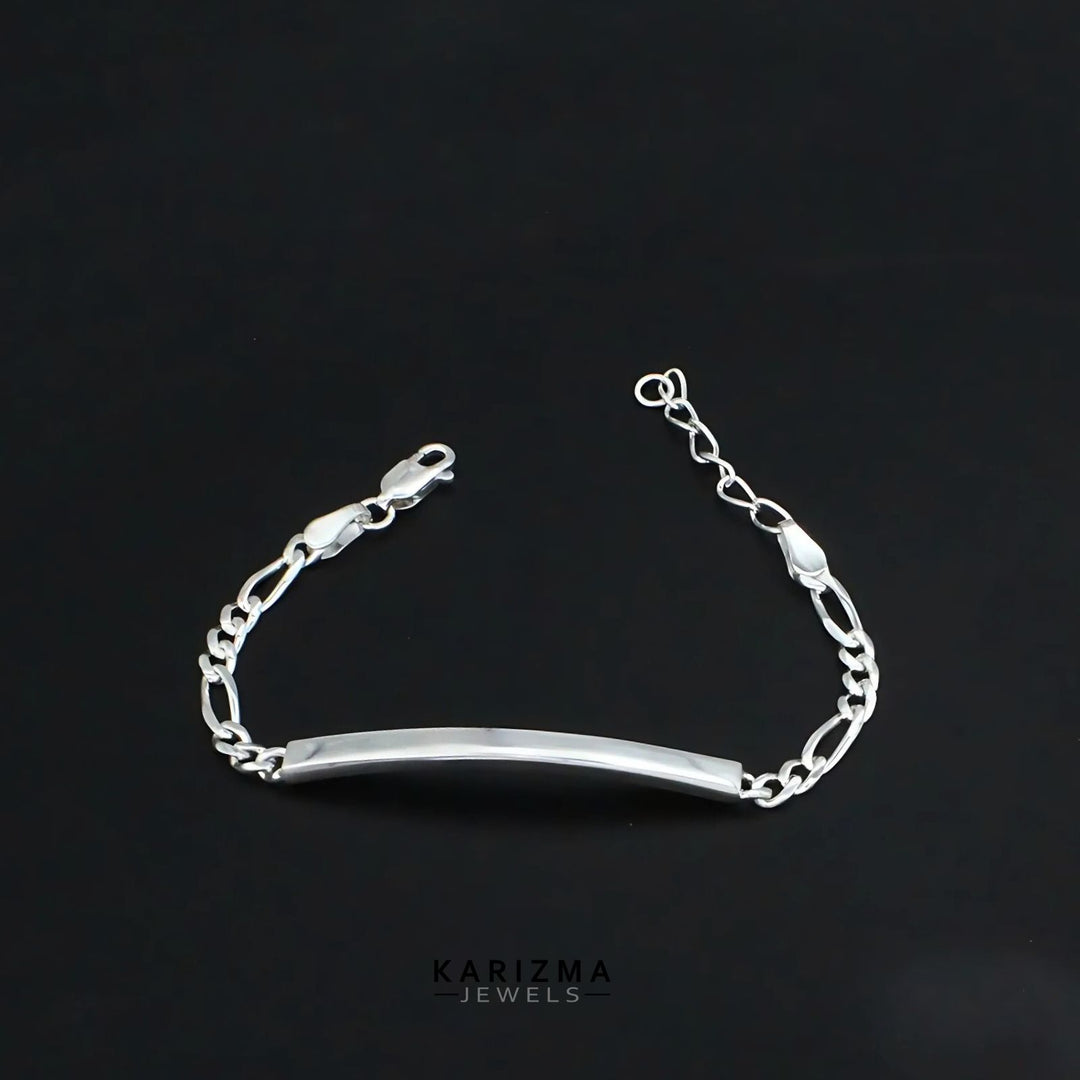 925 Sterling Silver Identity Bracelet with Classic Figaro Chain Elegant handmade kids Bracelet