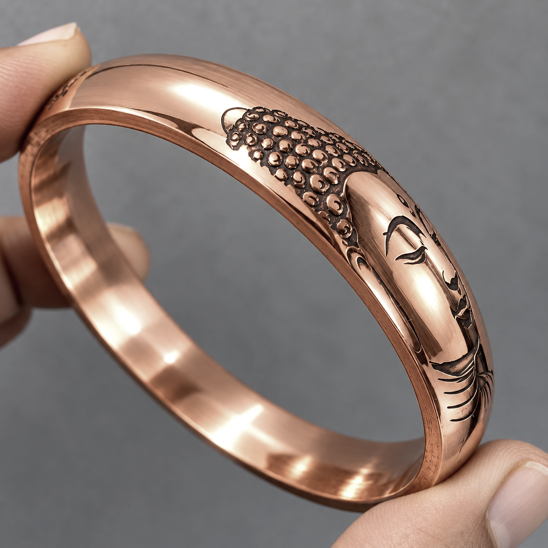 Budha Face Deep Engraved Copper Kada Bracelet budham sharnam gachami