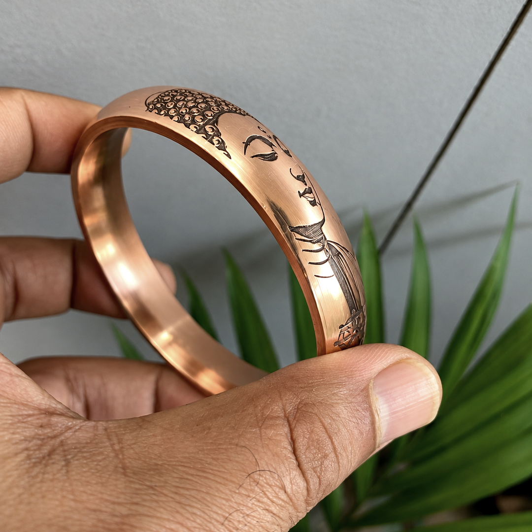 Budha Face Deep Engraved Copper Kada Bracelet budham sharnam gachami