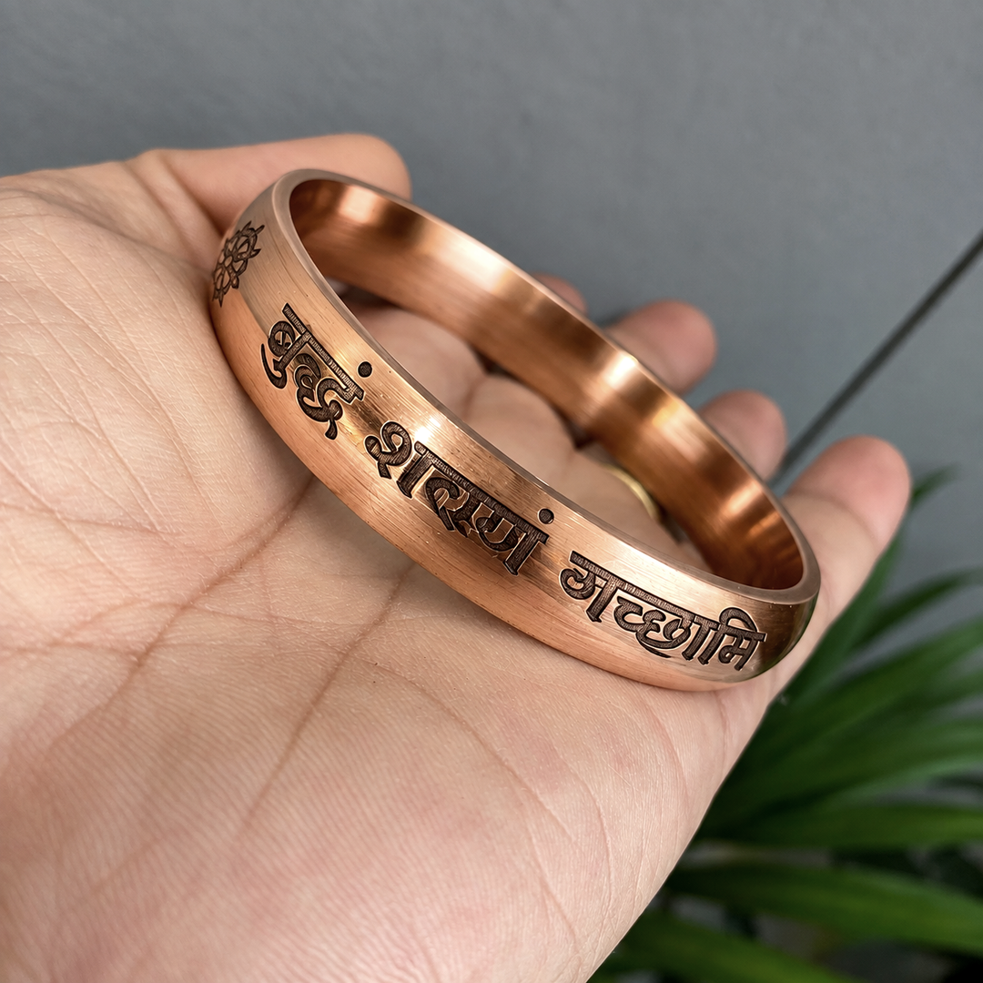 Budha Face Deep Engraved Copper Kada Bracelet budham sharnam gachami