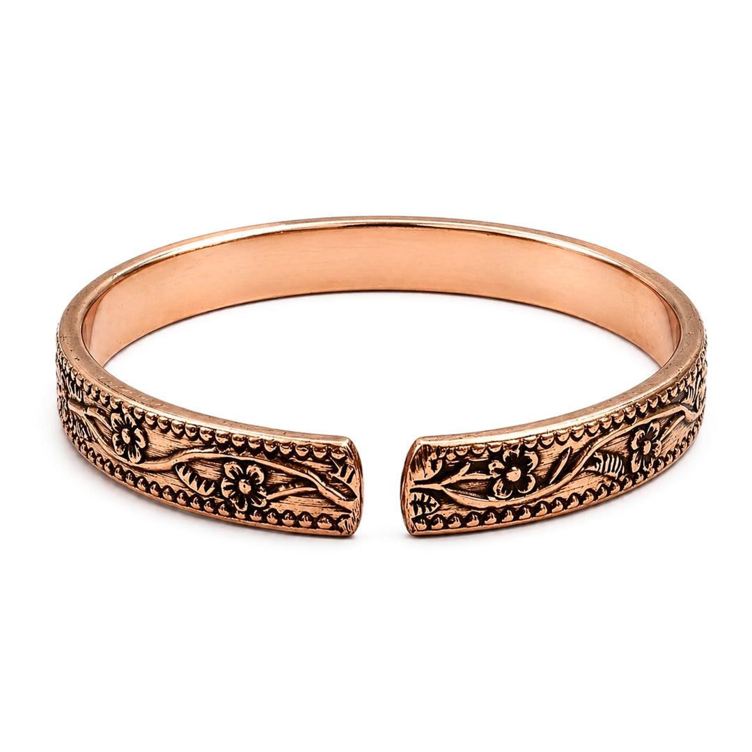 Adjustable Floral Engraved Pure Copper Cuff  Kada Bracelet
