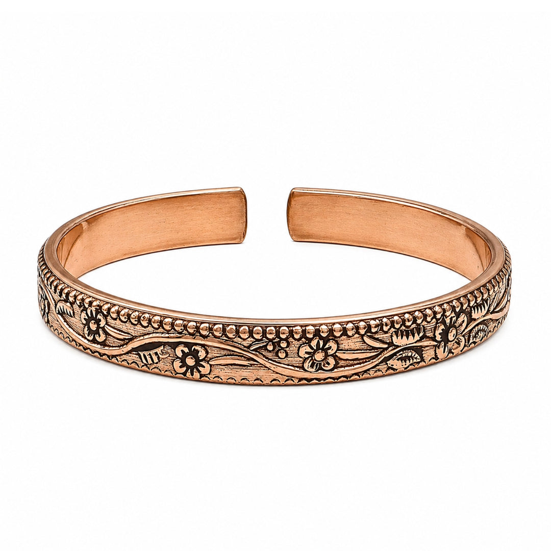 Adjustable Floral Engraved Pure Copper Cuff  Kada Bracelet