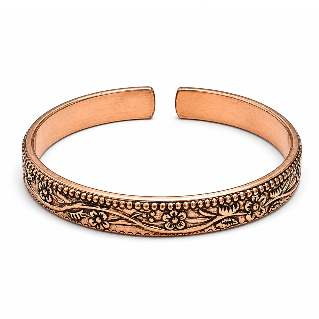 Adjustable Floral Engraved Pure Copper Cuff  Kada Bracelet