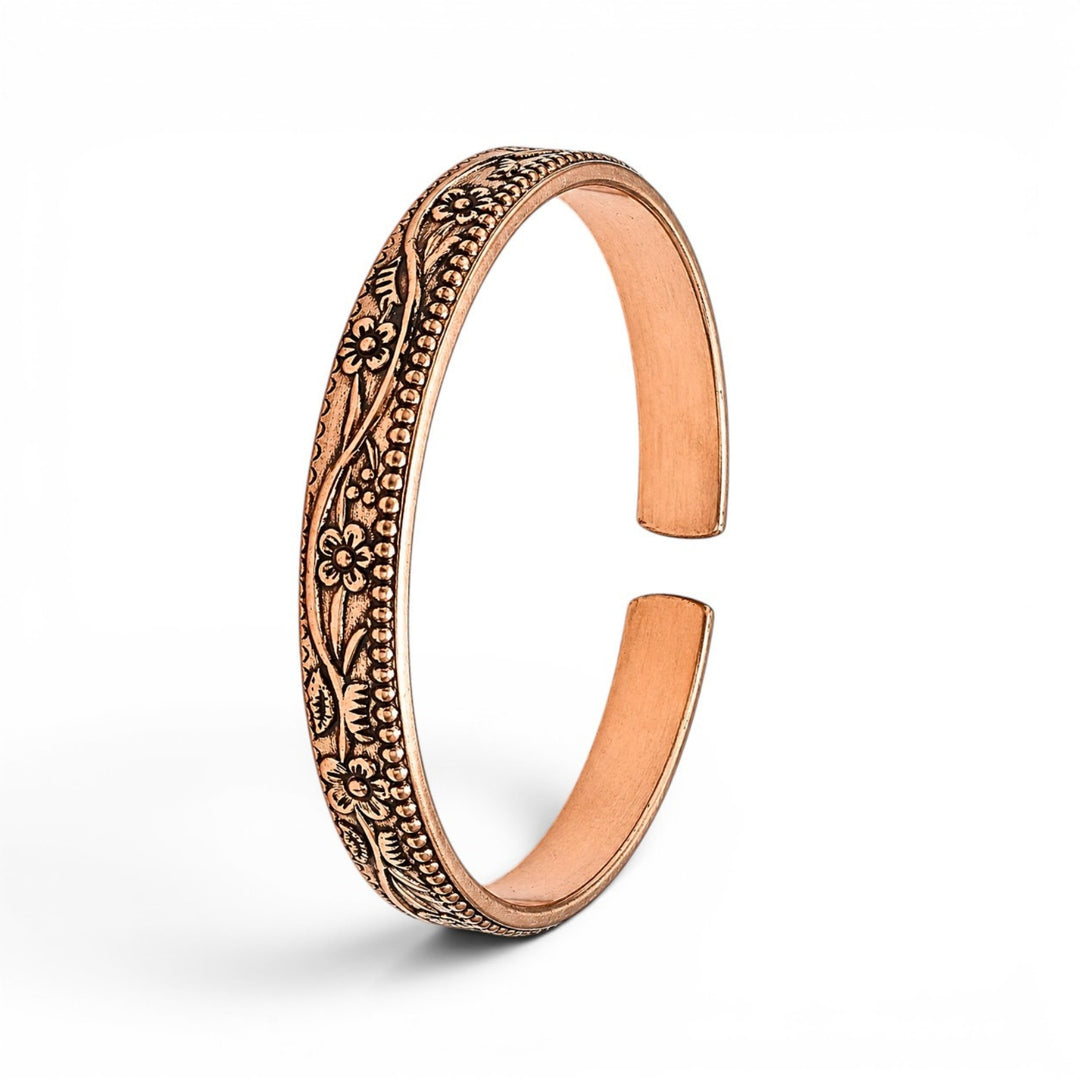 Adjustable Floral Engraved Pure Copper Cuff  Kada Bracelet