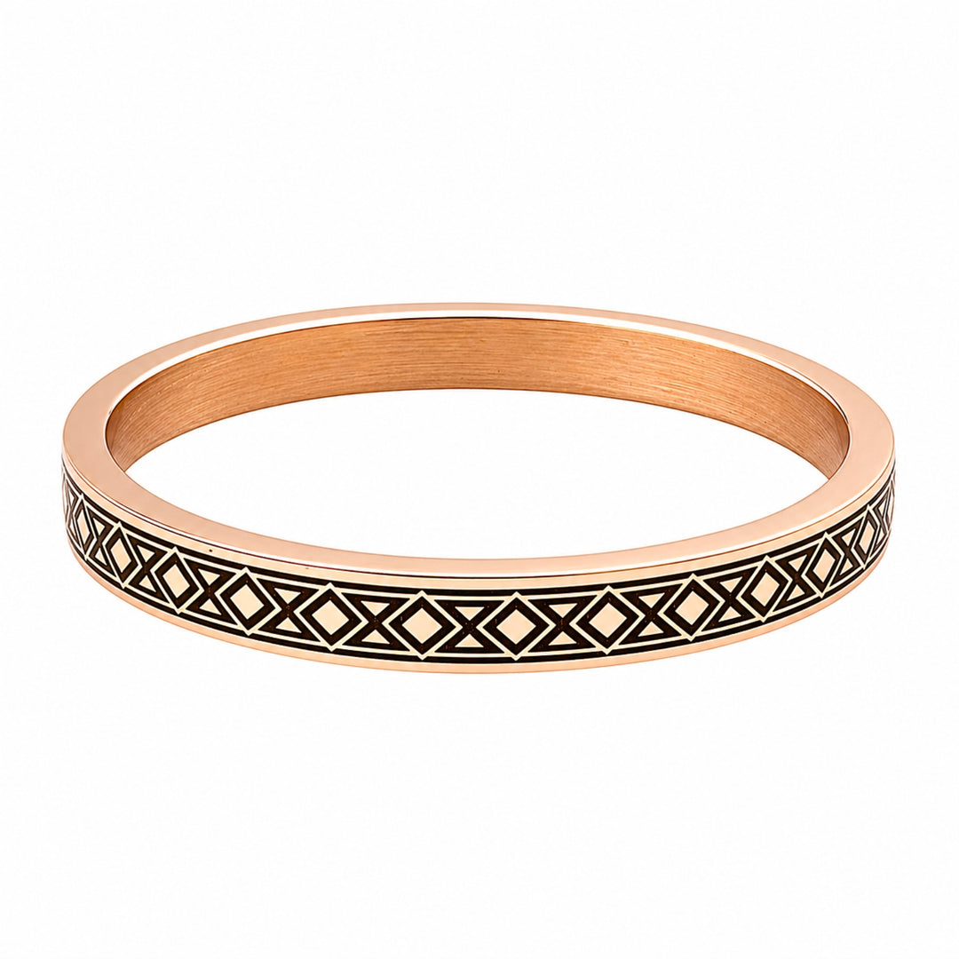 Heavy Flat Geometric Diamond Pattern Engraved Copper Kada Bangle for Men