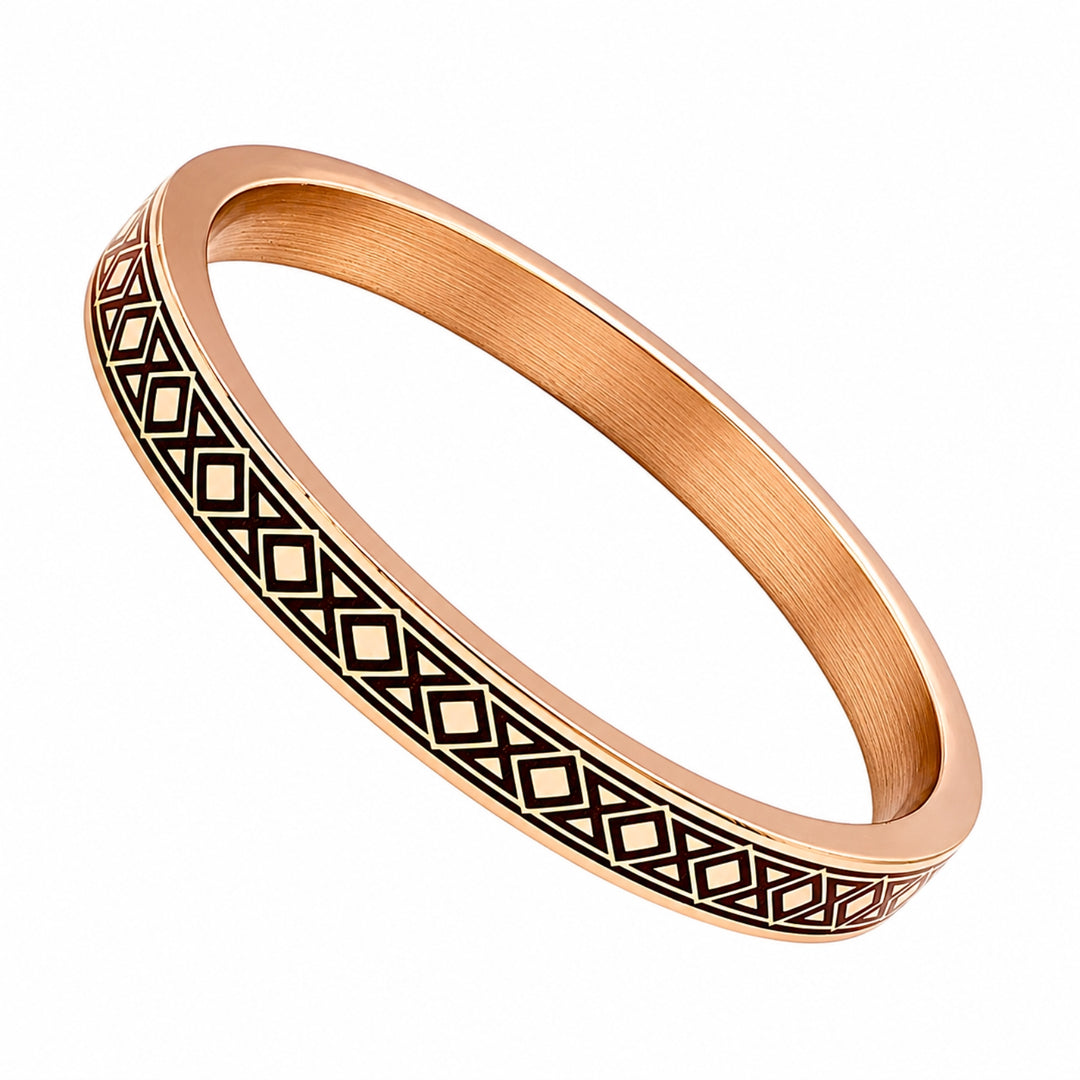 Heavy Flat Geometric Diamond Pattern Engraved Copper Kada Bangle for Men