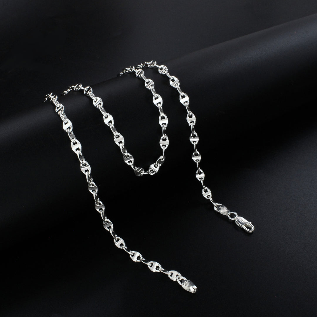 925 Real Sterling Silver Unisex Puffed Mariner Neck Chain 20"