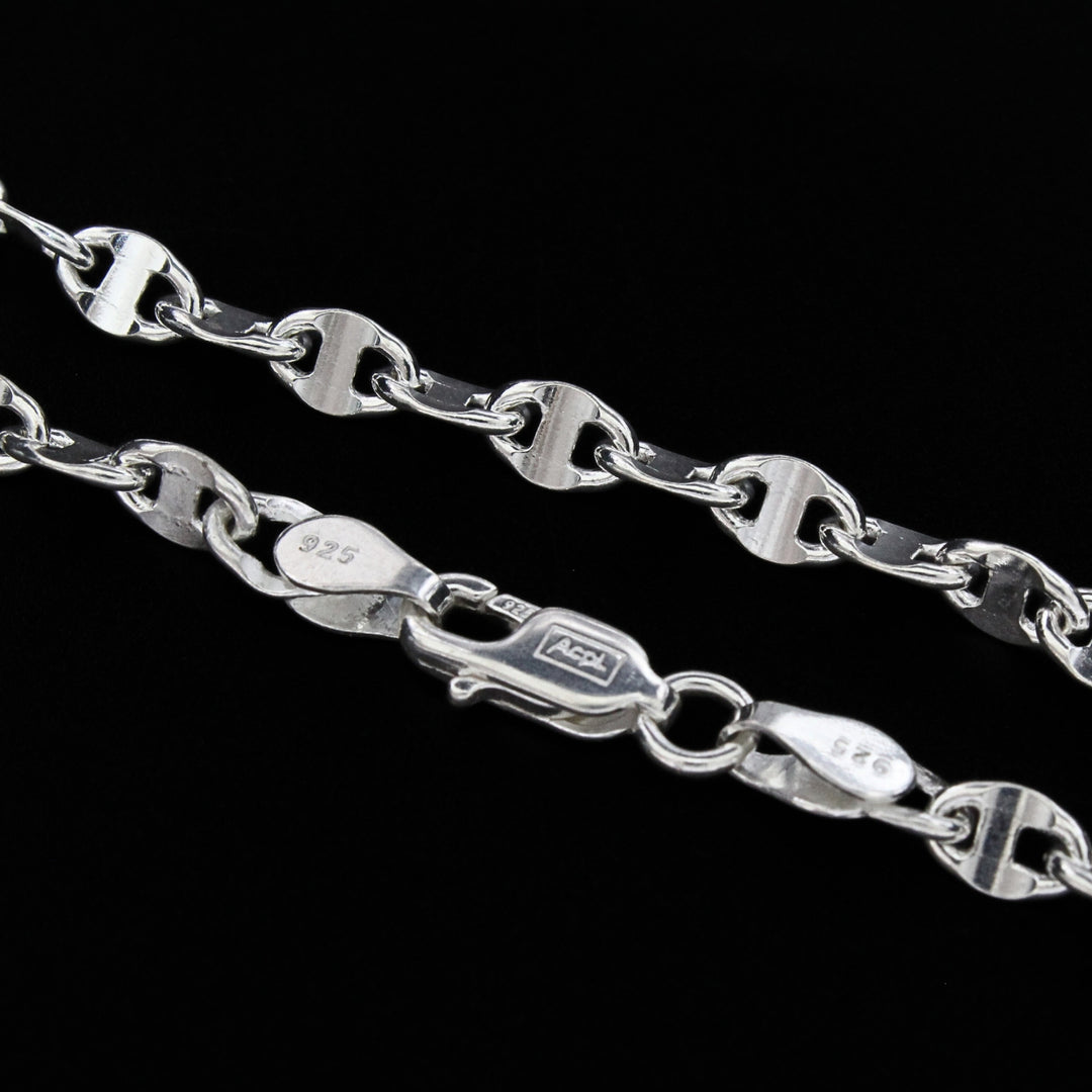 925 Real Sterling Silver Unisex Puffed Mariner Neck Chain 20"