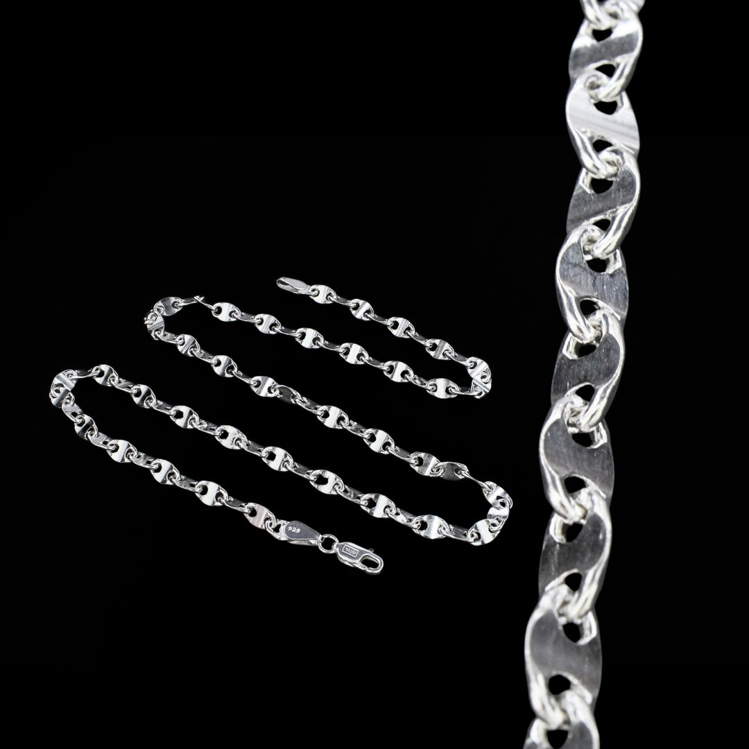 925 Real Sterling Silver Puffed Mariner Neck Chain 20"