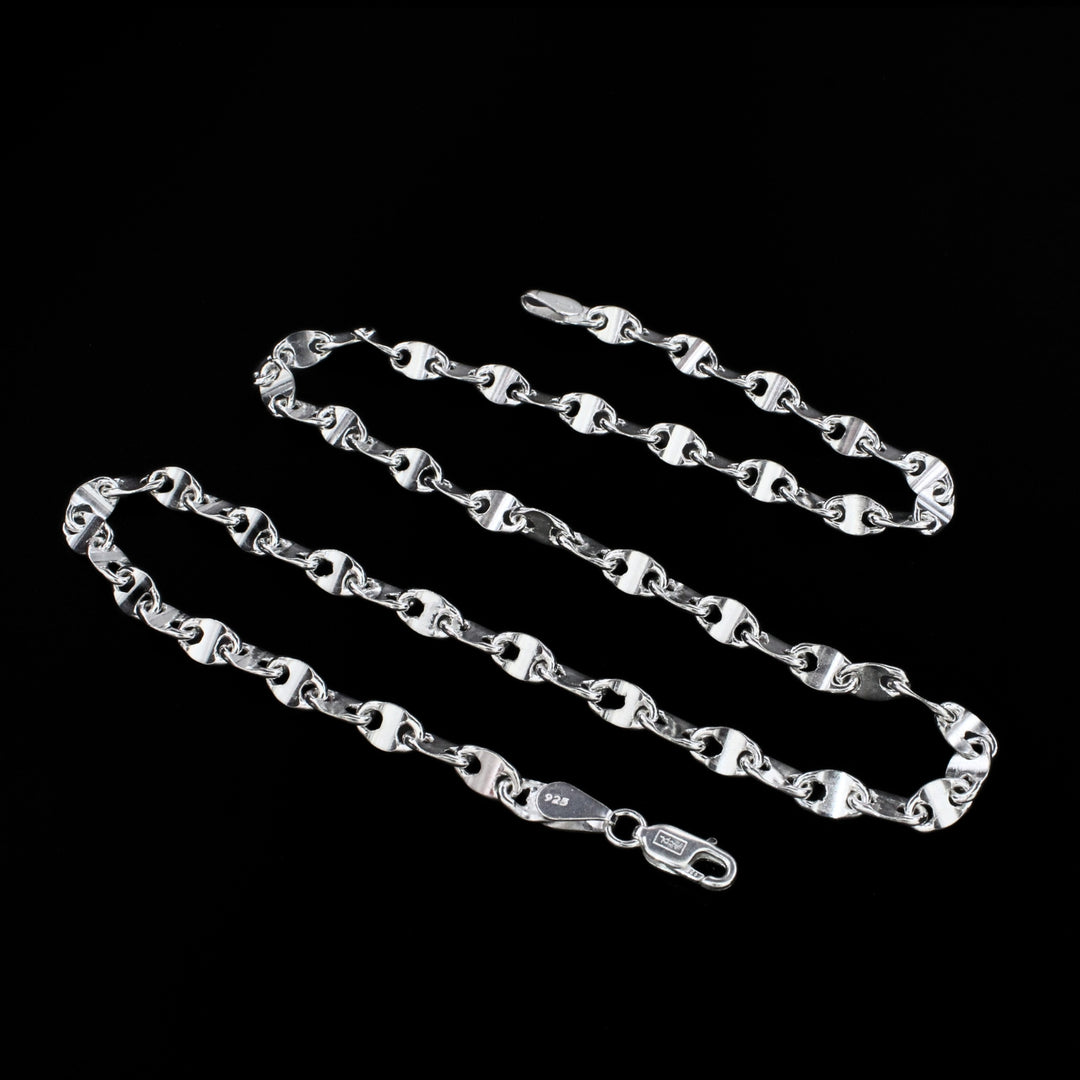 925 Real Sterling Silver Puffed Mariner Neck Chain 20"