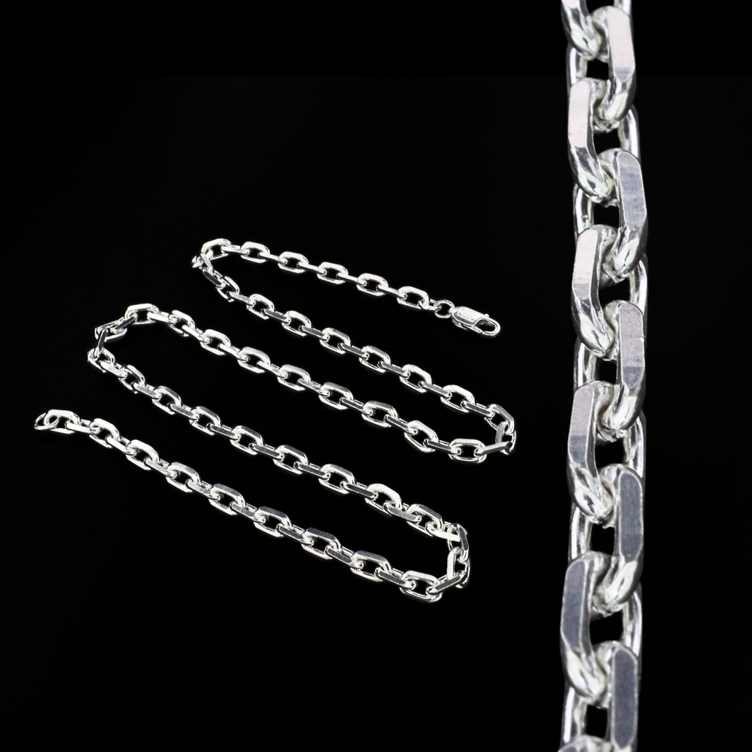 925 Real Sterling Silver Unisex beveled Oval Cable Neck Chain 20"