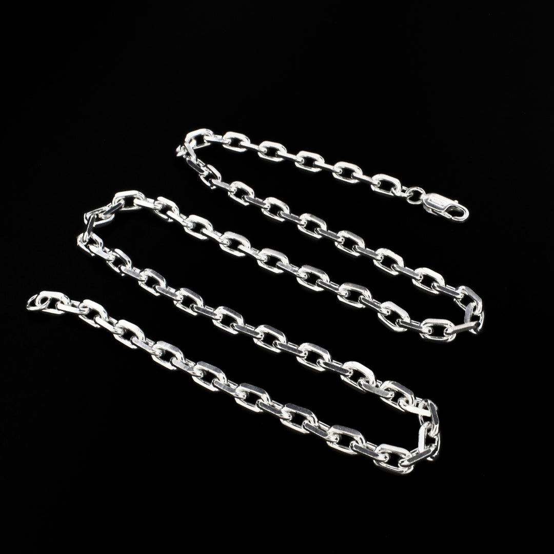 925 Real Sterling Silver Unisex beveled Oval Cable Neck Chain 20"