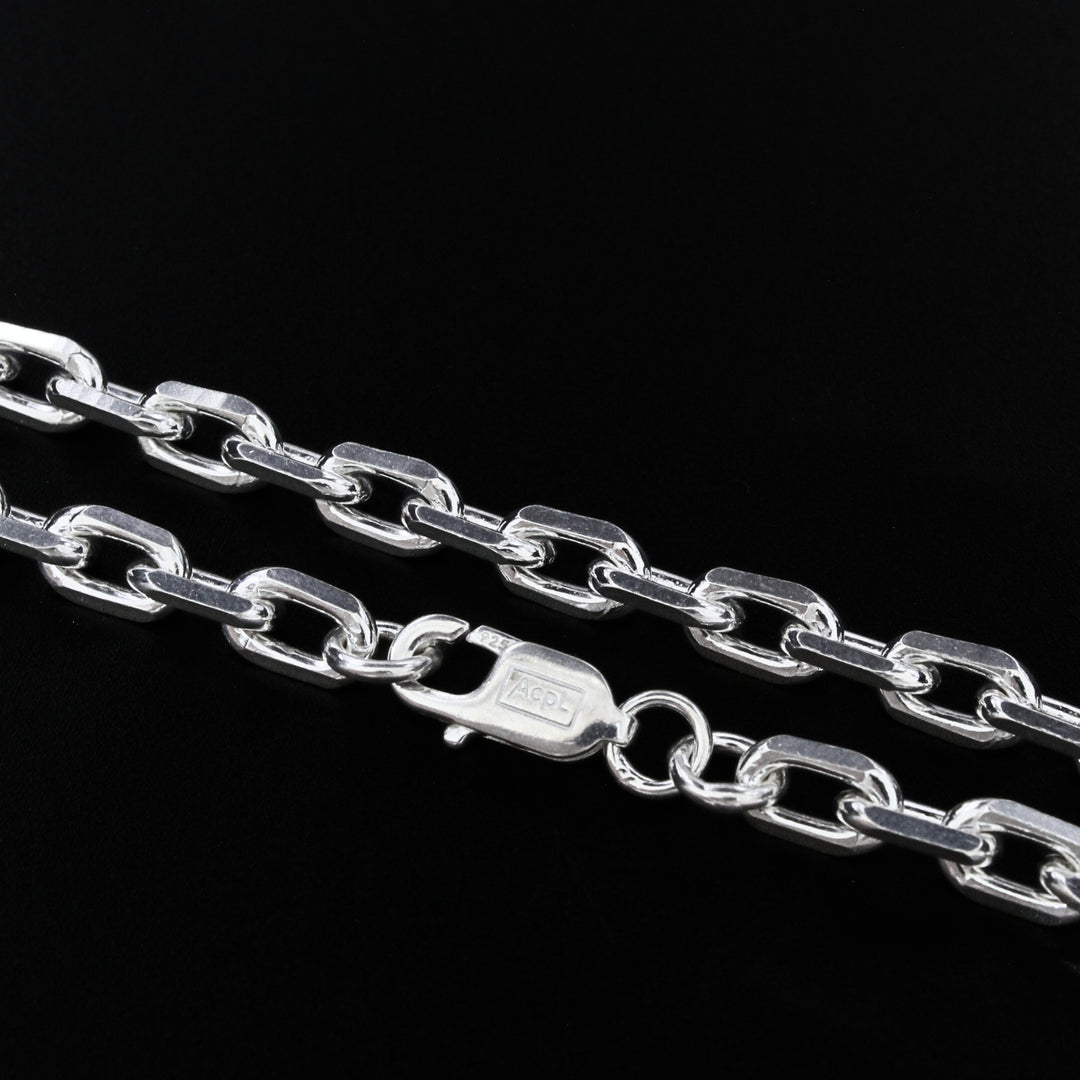 925 Real Sterling Silver Unisex beveled Oval Cable Neck Chain 20"