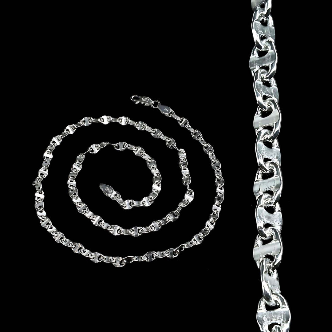 925 Sterling Silver Unisex Puffed Mariner Neck Chain 20"