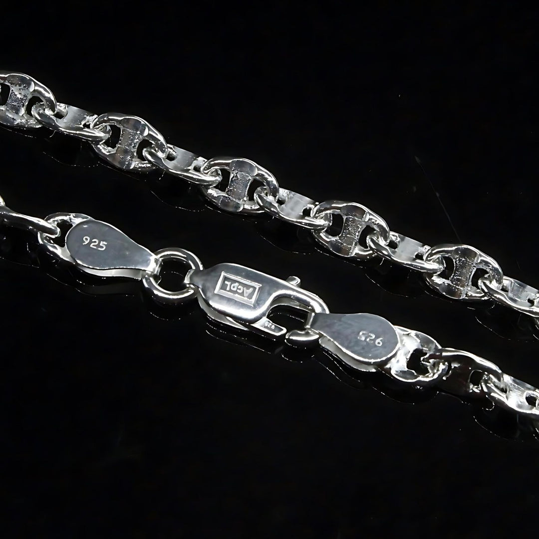 925 Sterling Silver Unisex Puffed Mariner Neck Chain 20"