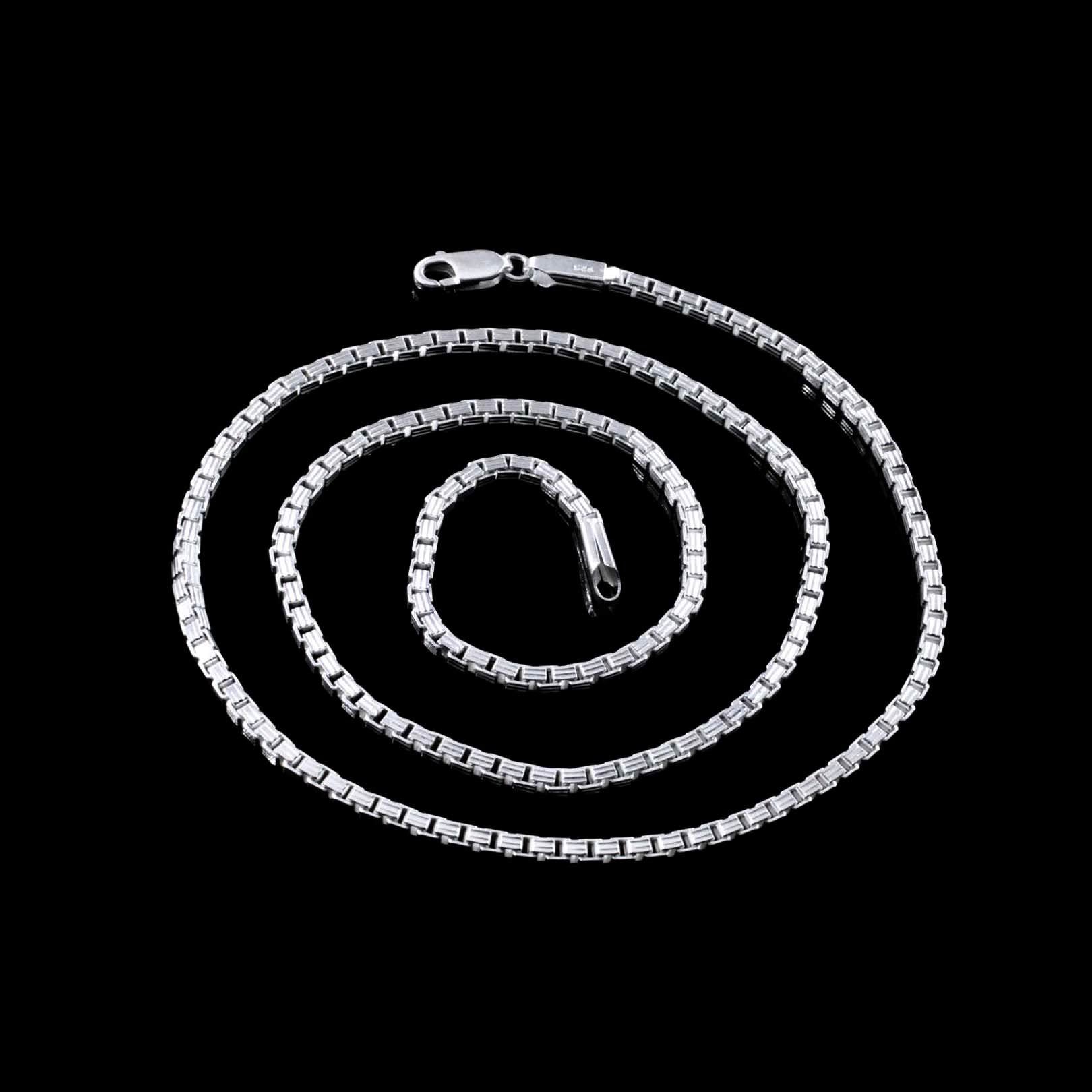Box Design Real 925 Sterling Silver Unisex Neck Chain 19.5