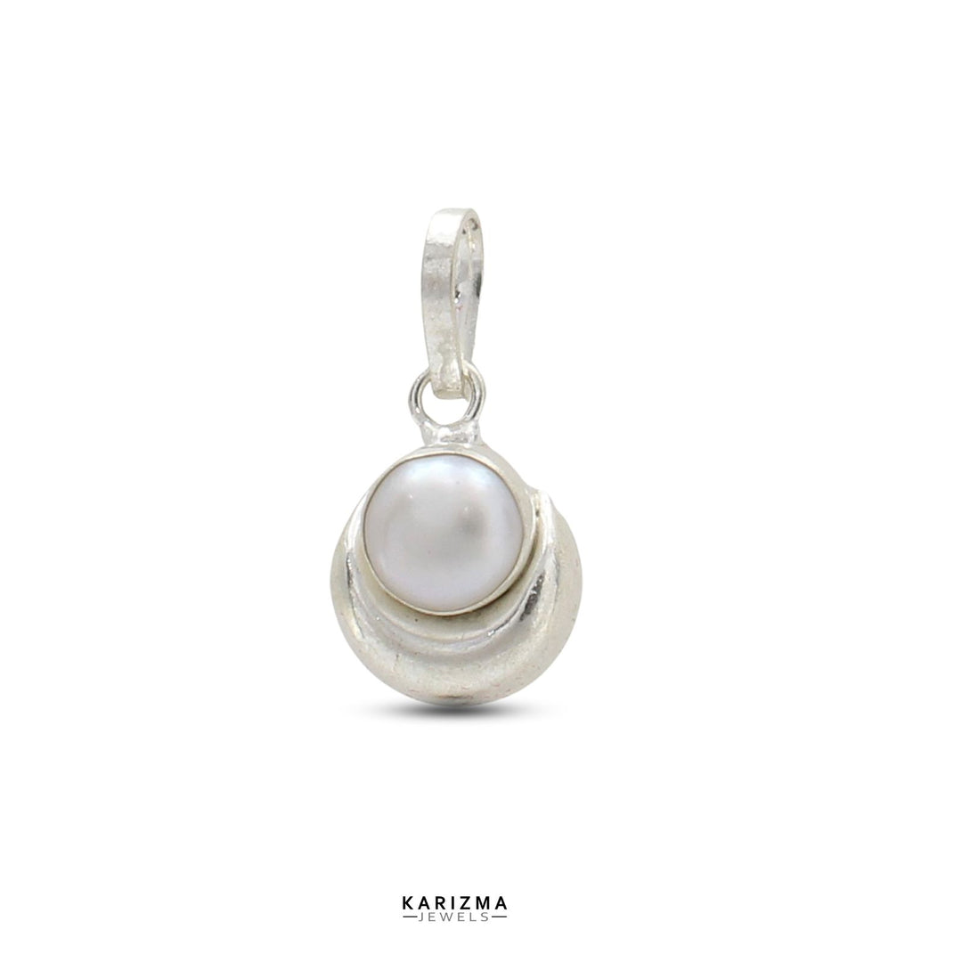 Moon shaped Natural Pearl silver Pendant for Astrology