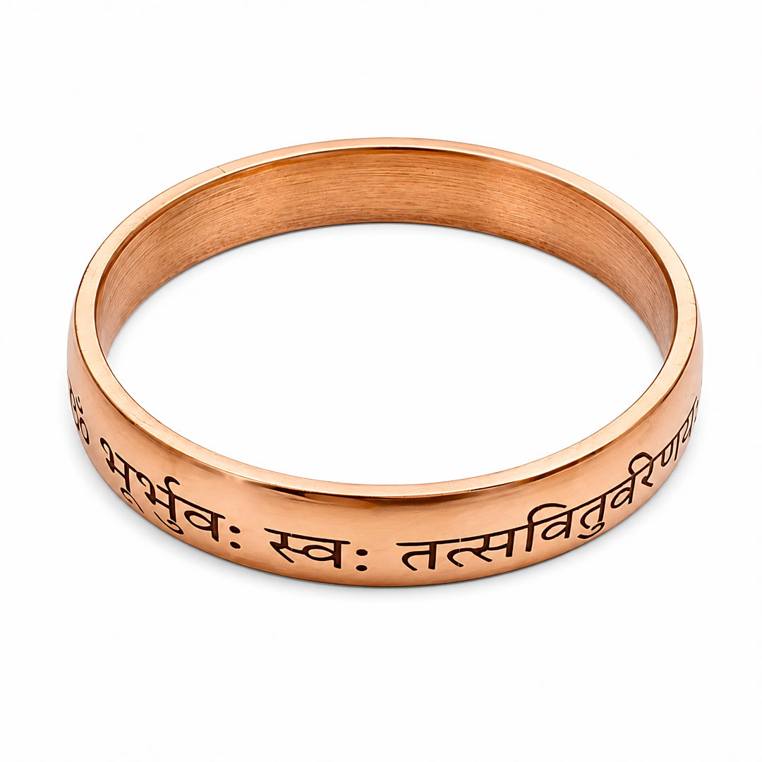 Heavy wide Engraved Gayatri Mantra Copper Kada for Men