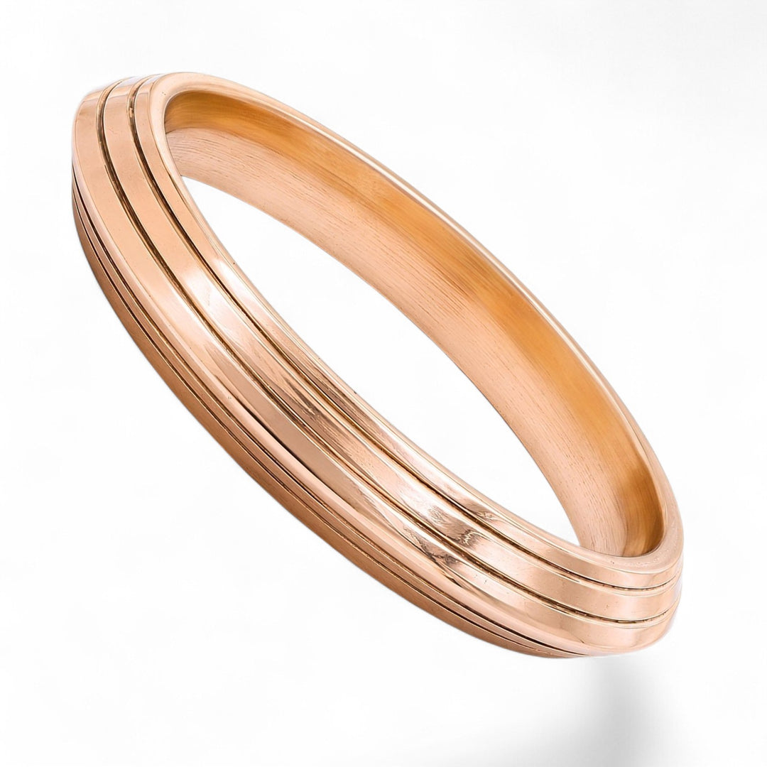 Indian Pure Copper Tiered Line Pattern Kada – Traditional Grooved Bracelet