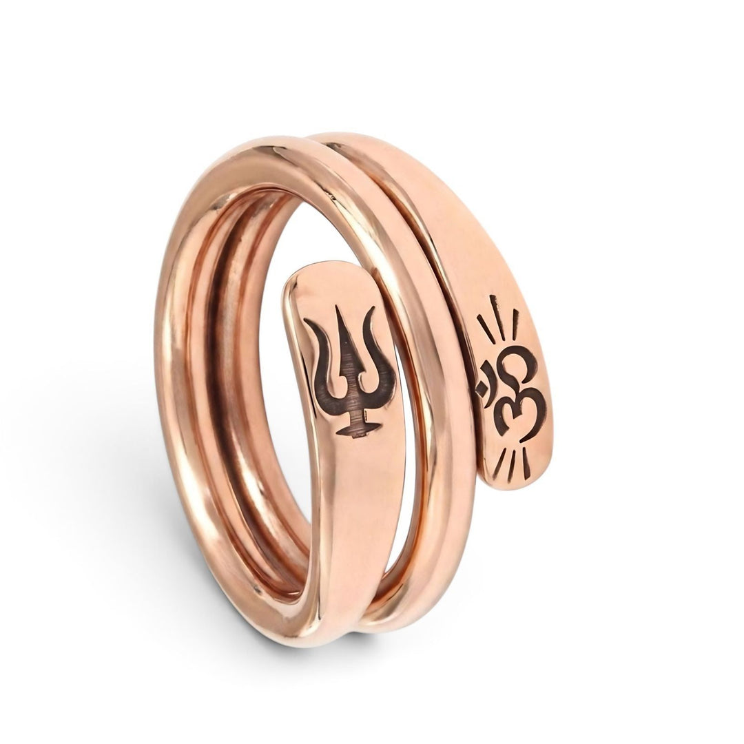 Heavy Pure Copper Ring – Double Line Adjustable Trishul & Om Engraved Design