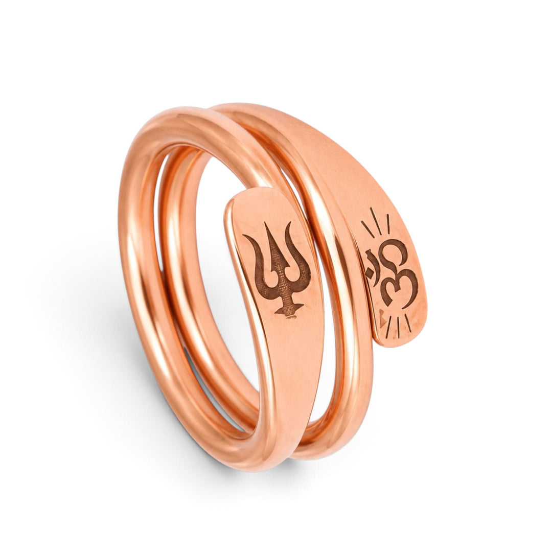 Heavy Pure Copper Ring – Double Line Adjustable Trishul & Om Engraved Design