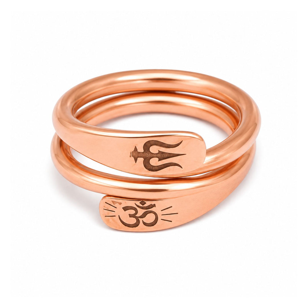 Heavy Pure Copper Ring – Double Line Adjustable Trishul & Om Engraved Design