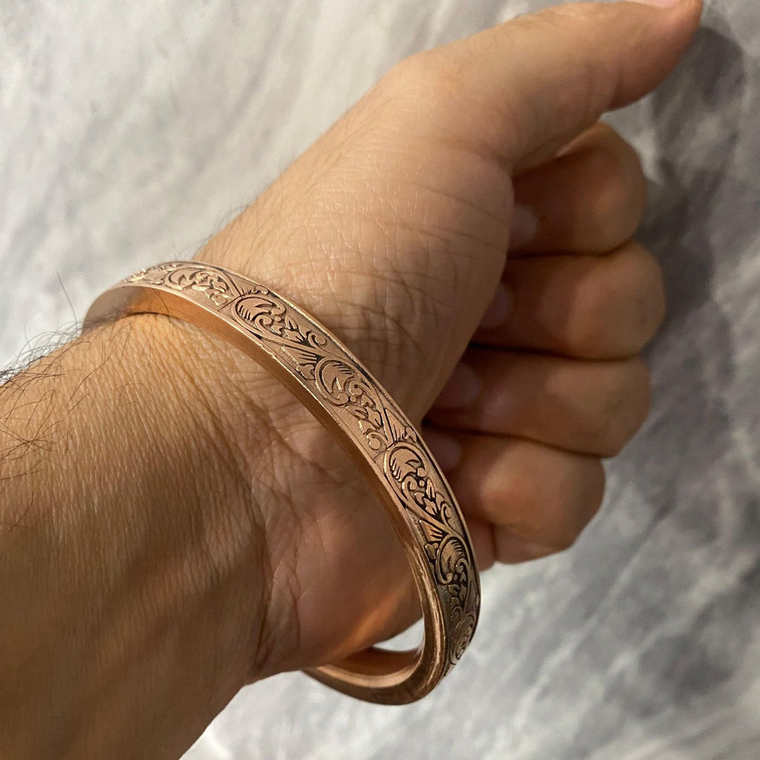 Heavy Flat Engraved Copper Kada for Men