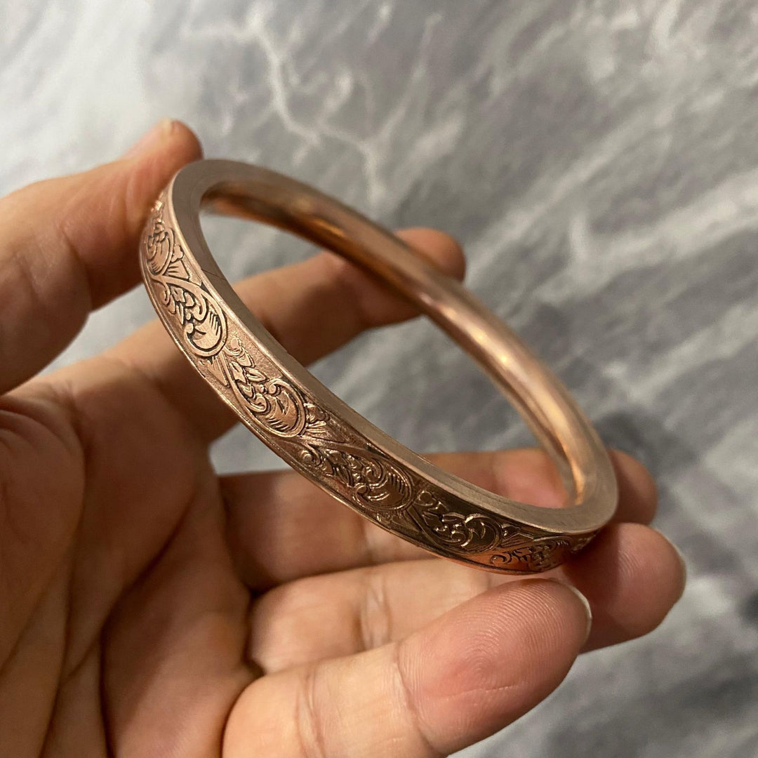 Heavy Flat Engraved Copper Kada for Men