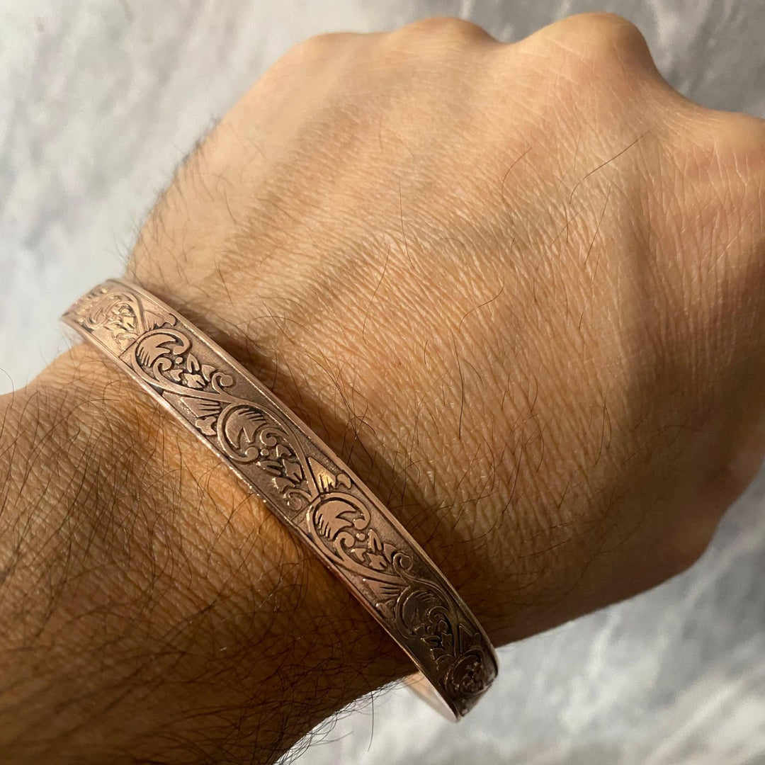 Heavy Flat Engraved Copper Kada for Men
