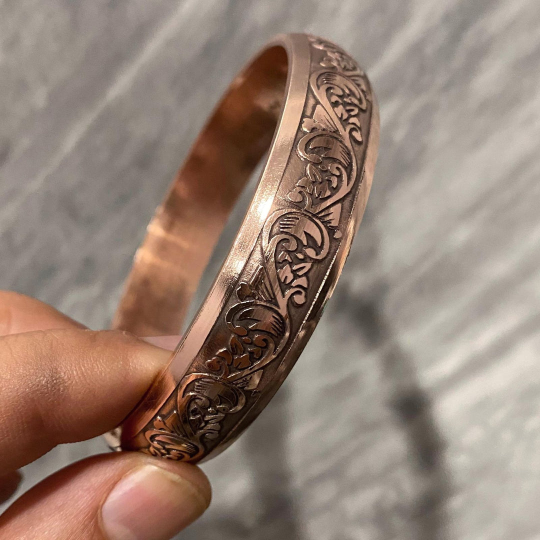 Heavy wide Engraved Copper Kada for Men