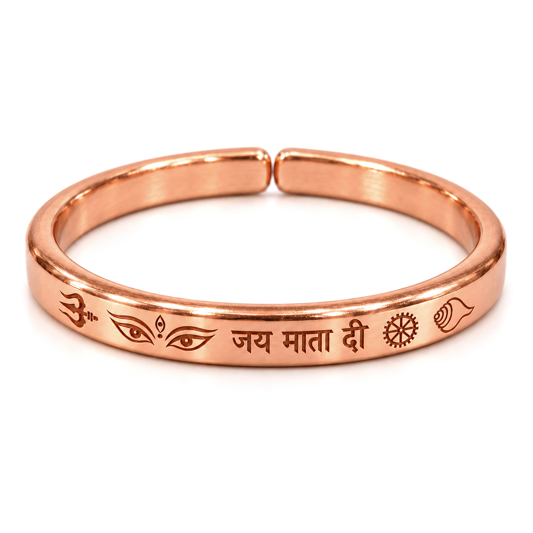 Jai Mata Di Open Cuff Bracelet in Solid Pure Copper