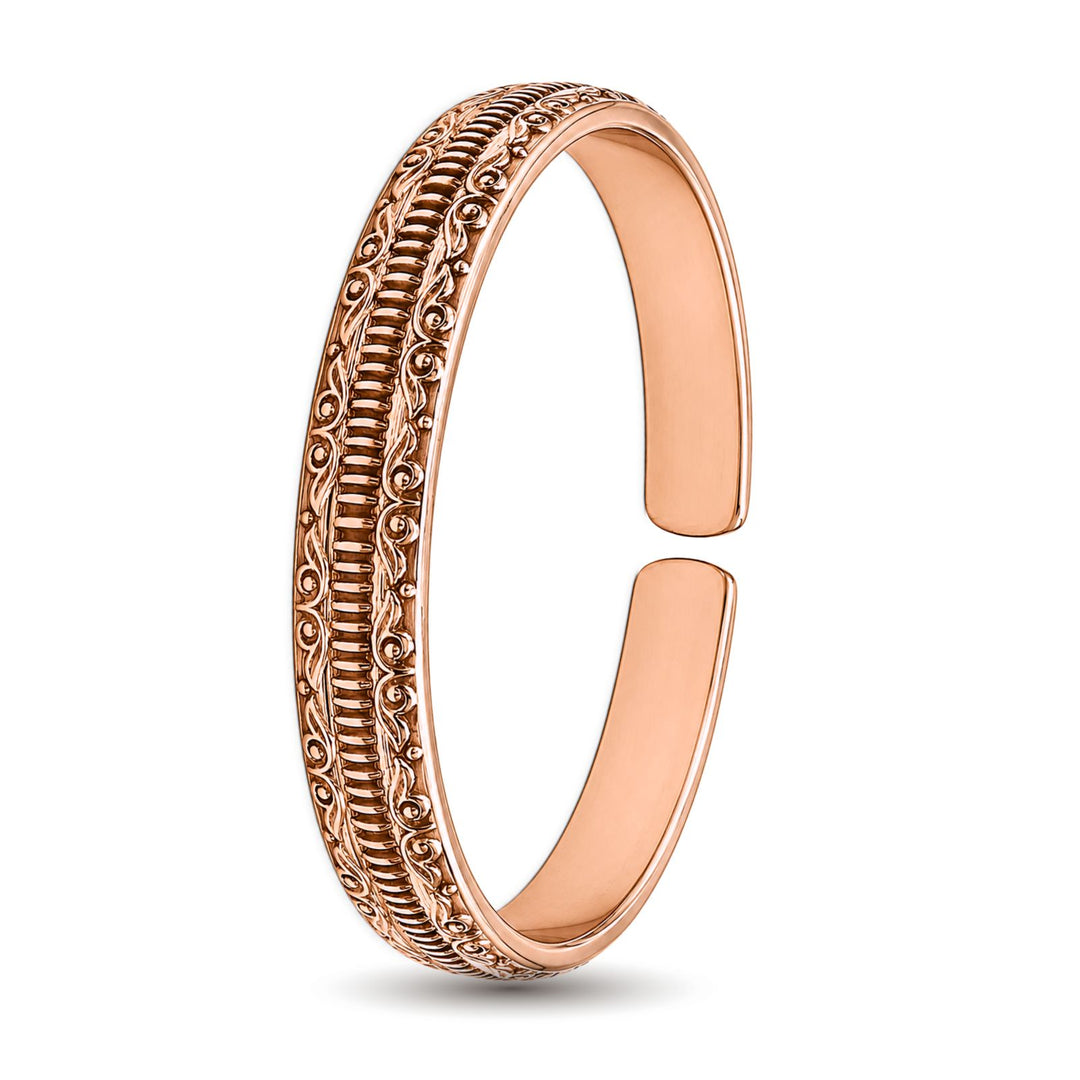 Traditional Floral Carved Pure Copper Kada Adjustable Wrist Bracelet