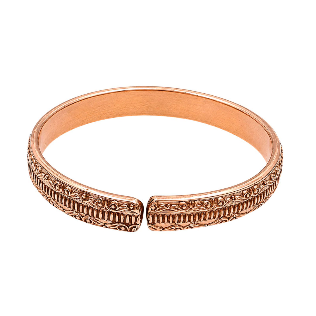 Traditional Floral Carved Pure Copper Kada Adjustable Wrist Bracelet