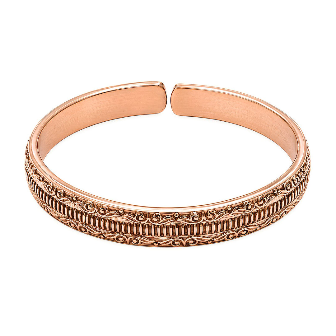 Traditional Floral Carved Pure Copper Kada Adjustable Wrist Bracelet