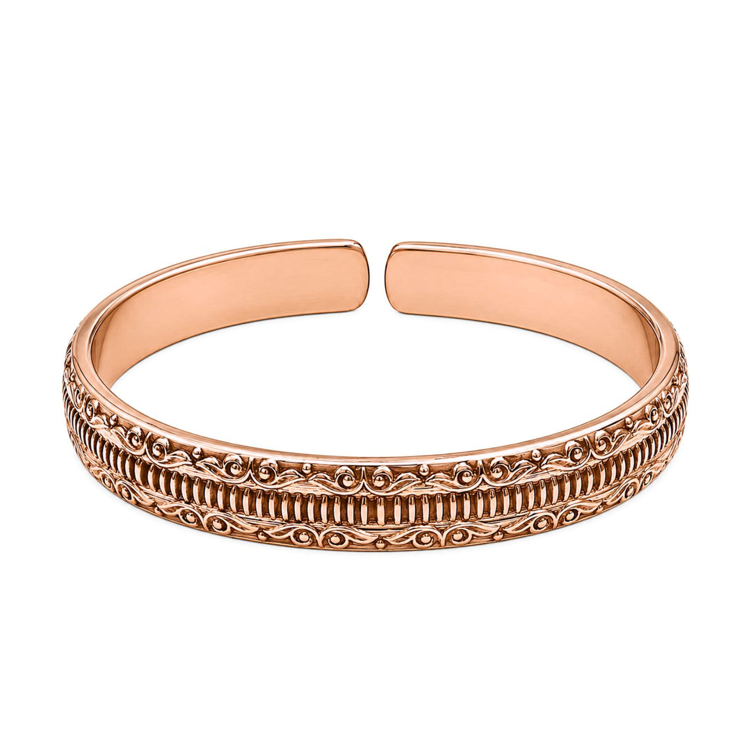 Traditional Floral Carved Pure Copper Kada Adjustable Wrist Bracelet