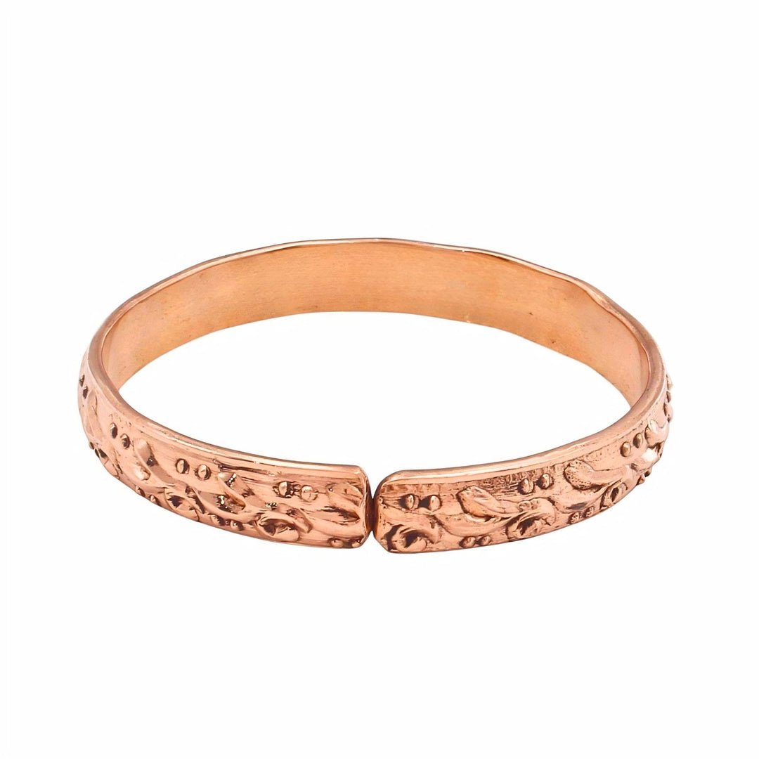 Pure Copper Floral Artwork Adjustable Open Cuff Wrist Bracelet