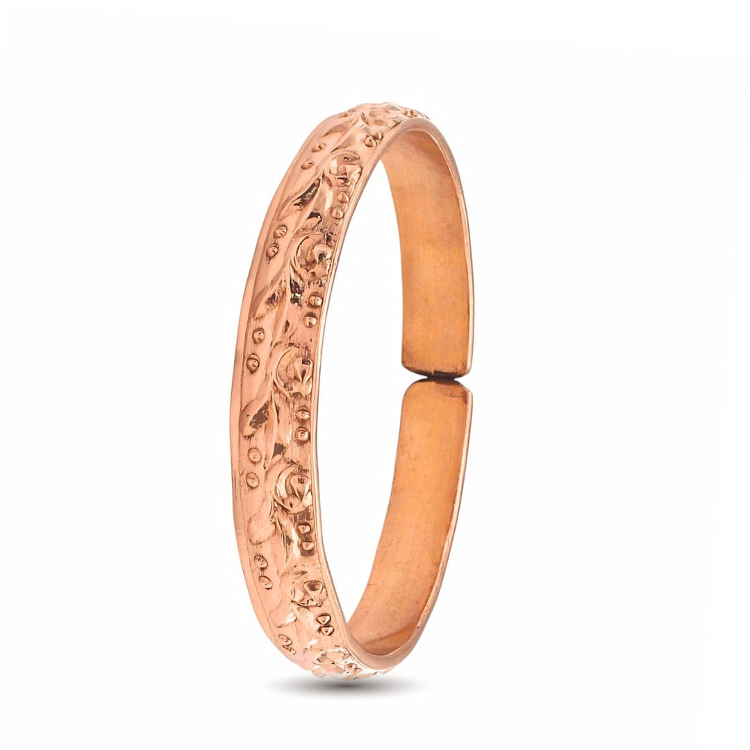 Pure Copper Floral Artwork Adjustable Open Cuff Wrist Bracelet