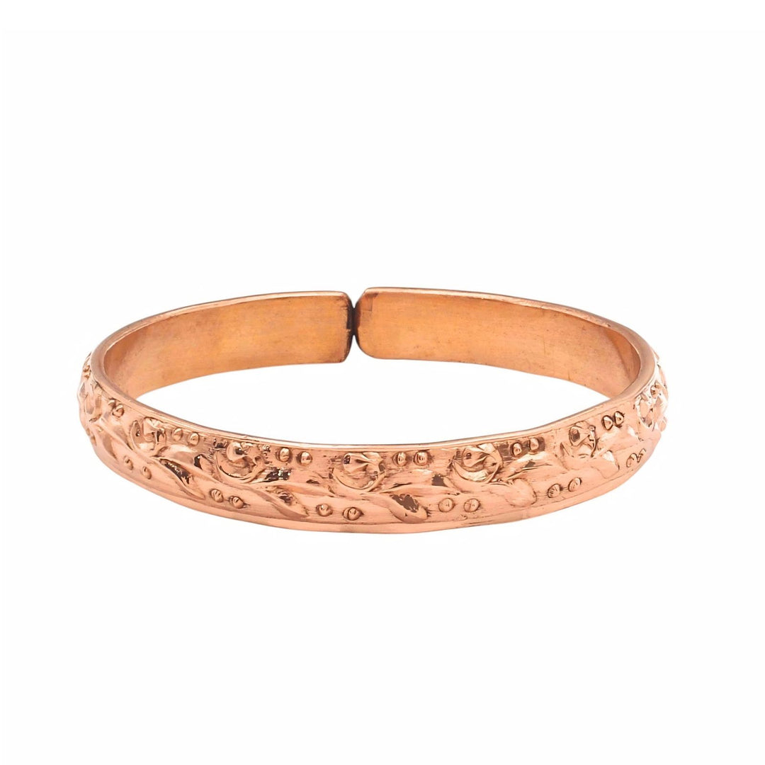 Pure Copper Floral Artwork Adjustable Open Cuff Wrist Bracelet