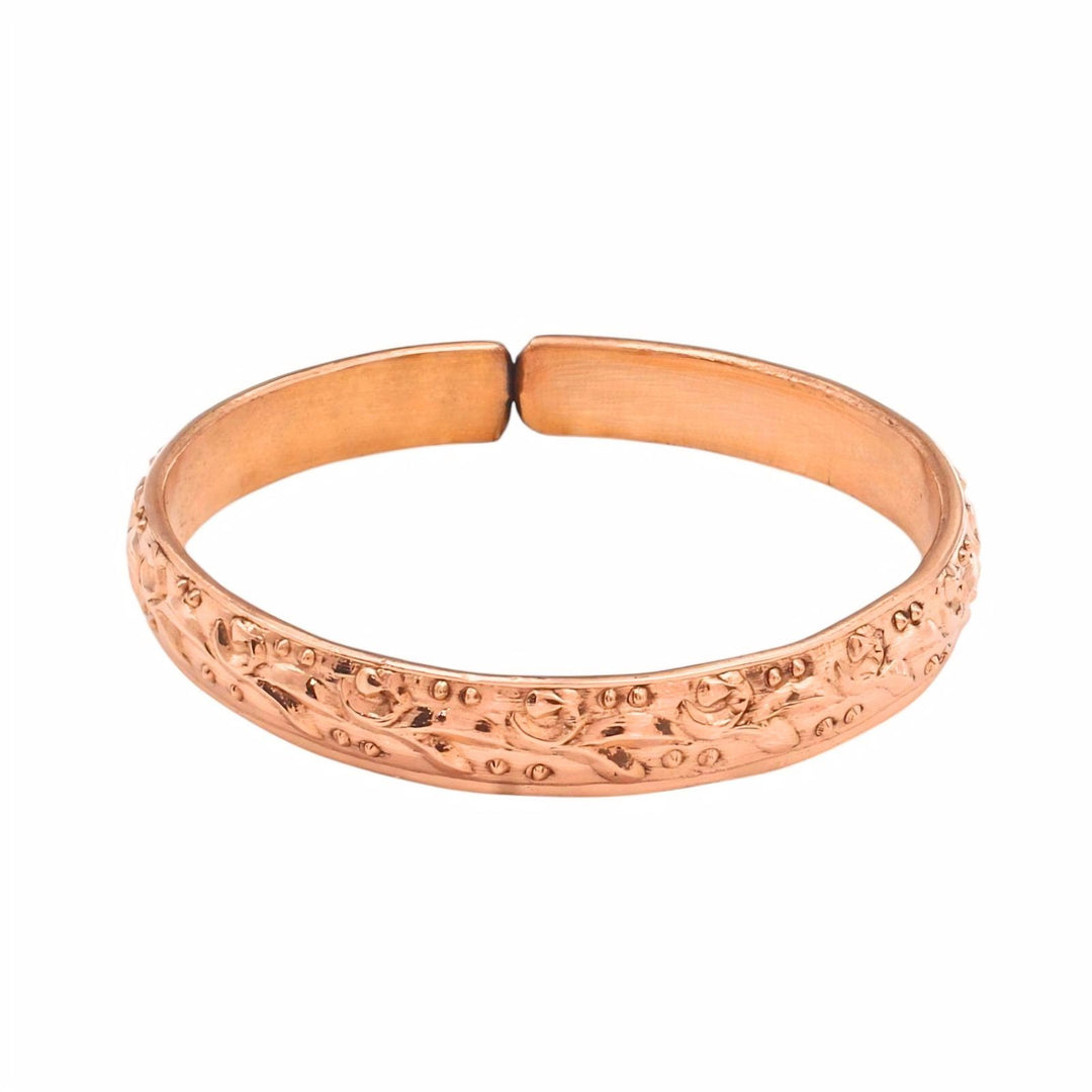 Pure Copper Floral Artwork Adjustable Open Cuff Wrist Bracelet