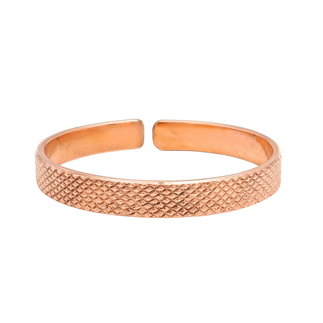 Engraved Cross-Hatch Adjustable Pure Copper Cuff Kada