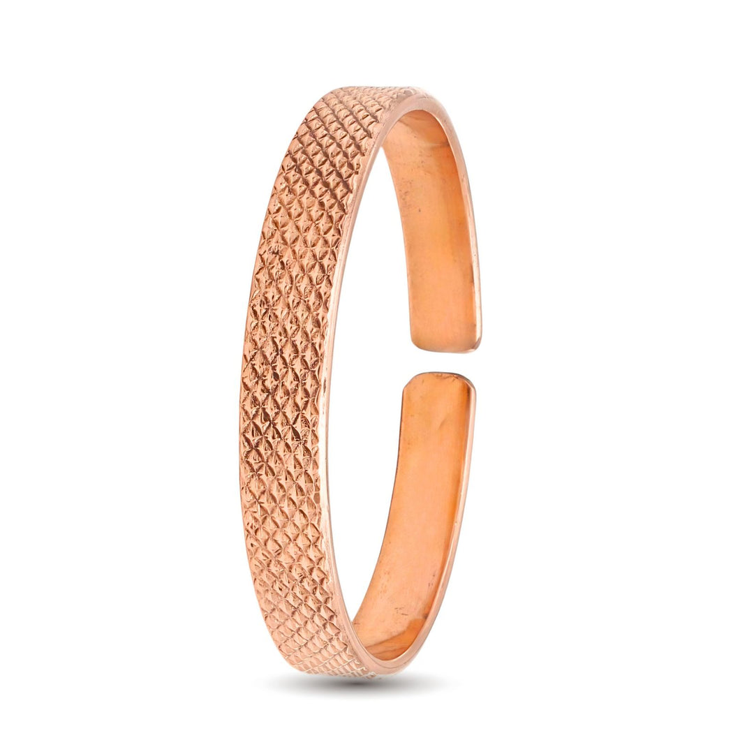 Engraved Cross-Hatch Adjustable Pure Copper Cuff Kada